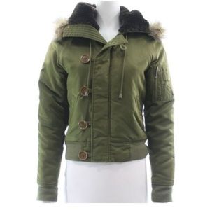 RARE - Juicy Couture Cargo Green Fur Puffer Jacket - Y2K